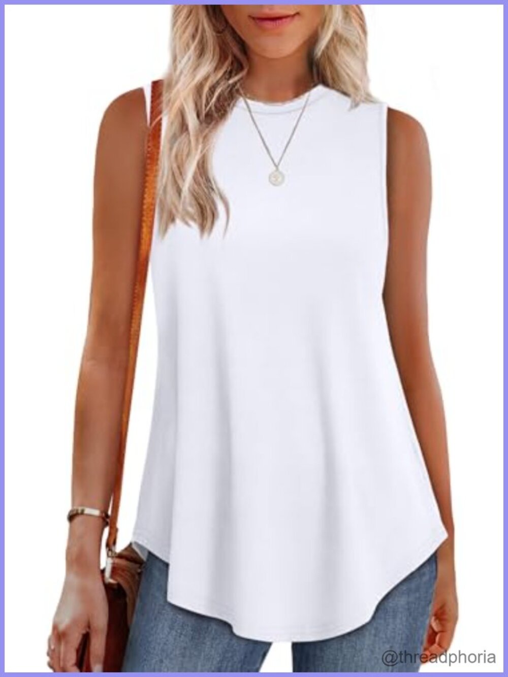 High Neck Tank Top Womens Loose Fit Sleeveless Tunic Curved Hem Summer